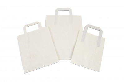 7" x 3.75 x 8.5" (175 x 95 x 215mm) White Kraft SOS Paper Carrier External Tape Handle - 304473